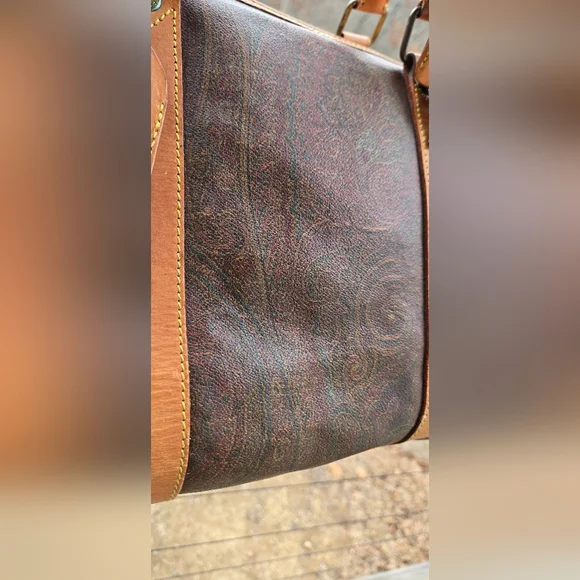 ETRO MILANO Paisley Coated Canvas Vachetta Leather Boston Travel Bag w/ COA - Picture 2 of 13